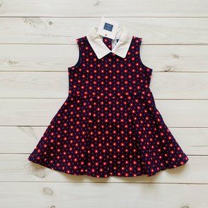 NWT Janie and Jack Retro flower polka dot Navy Dress 6-12 Months Resort Valentin
